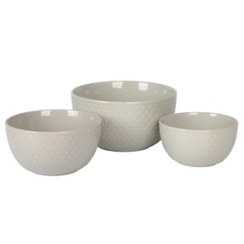 Gibson Elite 3-Piece Porcelain Mixing Bowl Set, 6.6", 7.9", 9.6" - Modern Stoneware Dishware, Dishwasher Safe & Microwave Safe - Space-Saving & Stackable Bowl Set for Cooking, Baking, Serving (Grey)