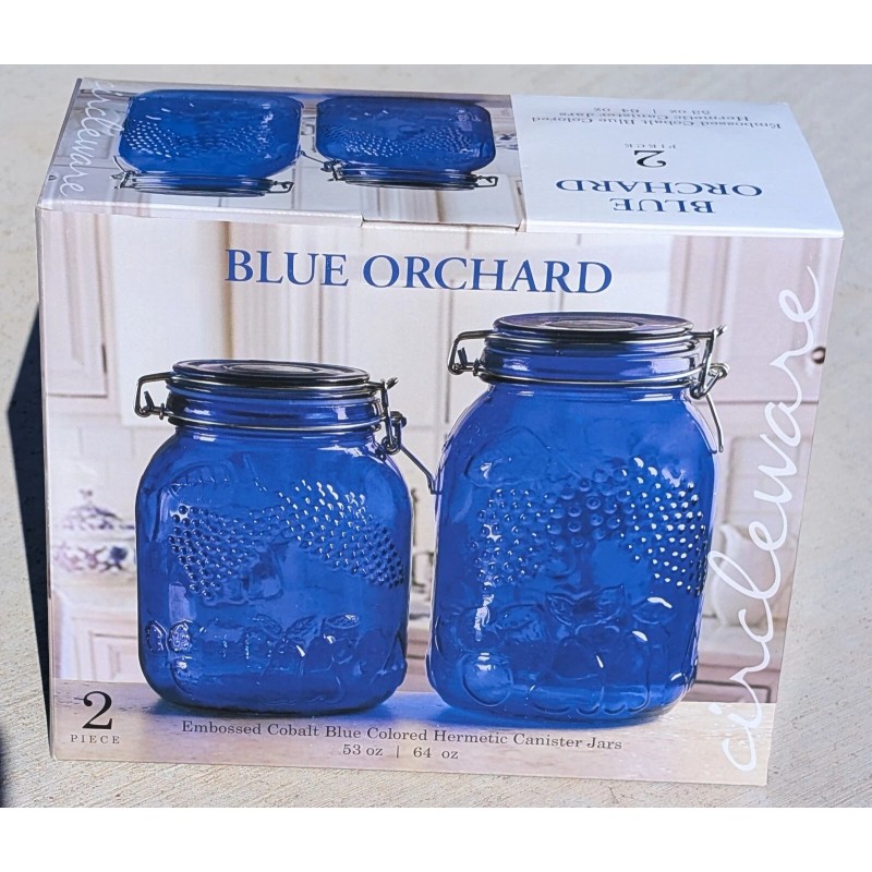 Circleware Blue Orchard cobalt blue colored glass Jars, 2 piece: