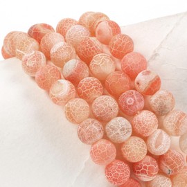 Orange Weathered Agate Gemstone 8mm Round Beads Stretch Bracelet 7 Inch