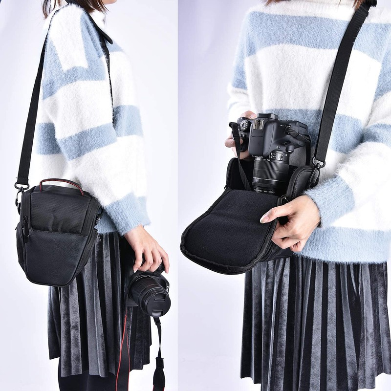 FOSOTO, Shoulder Camera Bag for Canon, Nikon, Sony, PU Leather