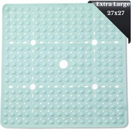 ENKOSI Large 27 x 27 inch Square Non-Slip Shower Mat | Anti Slip Shower Stall Mat for Elderly and Young | Durable Shower Mat with Strong Secure Suction Cups and Drain Holes (27x27 Aqua Green)