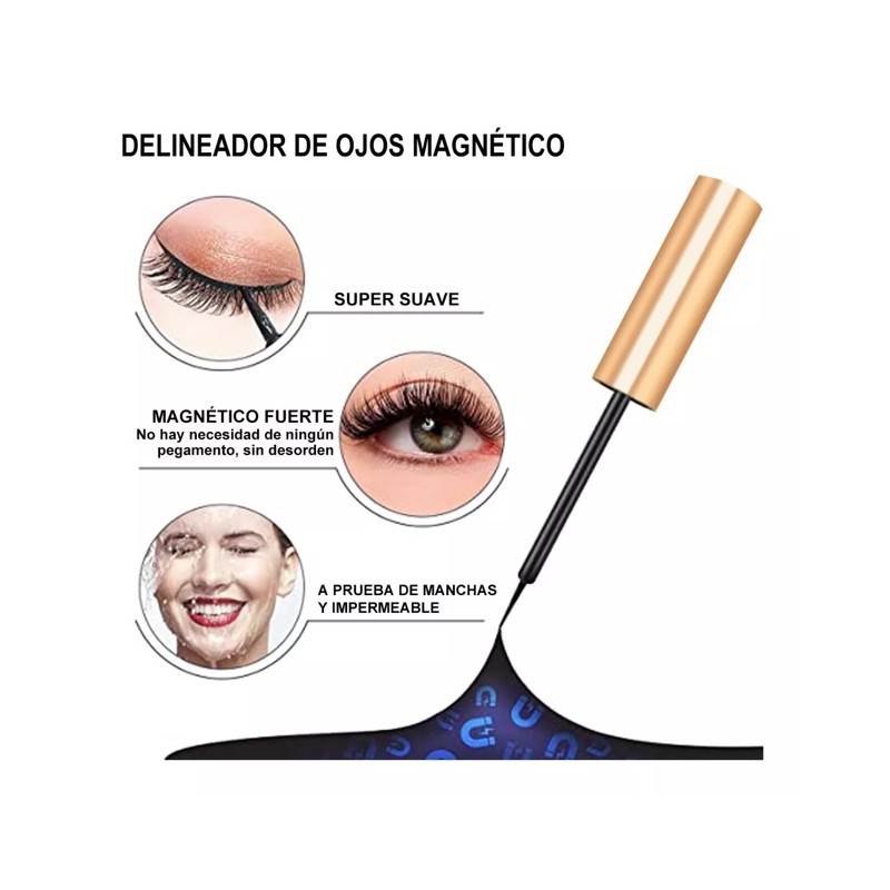 Kit de Pestañas Magnéticas 3d Impermeables 10 Pares