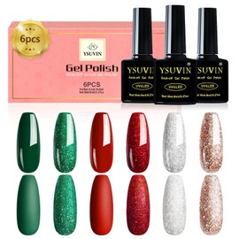 Yueshop Christmas Collection Gel Nail Polishes Red Green Silver Gold Glitter 6 Colours Soak off LED UV Lamp Nail Varnish Sets for Nail Art Salon Design Starter Set