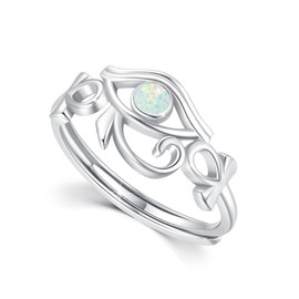 MOPOPOK Eye of Horus Ring for Women 925 Sterling Silver Opal Eye of Horus Adjustable Ring Egyptian Jewelry Gifts for Birthday Mother's Day