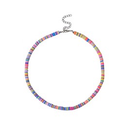 PINK TOWN Bohemian Colorful Polymer Clay Choker Necklace for Women Summer Beach Surfer Necklace Friendship Choker Necklace Heishi Style Adjustable Beaded Accessory (Colourful)