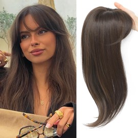 ELEVAVE Hair Topper, 18 Inch Long Hair Toppers for Women with Thinning Hair, 360° 3D Clip in Blunt Wispy Bangs (Chestnut Brown)