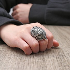 HZMAN Eagle Ring for Men Women Stainless Steel Retro Chunky Animal Hawk Rings Jewelry Gift, Metal, No Gemstone