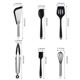 MAXCOOK Silicone Cooking Utensils,Heat Resistant Kitchen Utensil Set of 6，Rubber Spatulas Whisk Nonstick Cookware Kitchen Utensils Gadgets Tools Set for Cooking Frying,Baking (Dishwasher Safe, Black)
