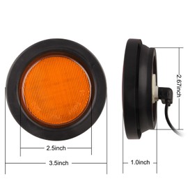 2.5" Round Amber Led Marker Lights 13LED, 10Pcs 2.5 Inch Round Led Trailer Marker Lights Clearance Lamps Sealed Flush Mount w/Rubber Grommets and 2 Prong Trailer Wire Pigtails Waterproof 12V