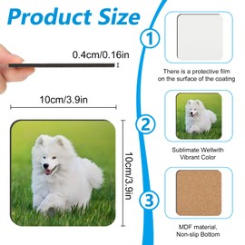 36 PCS Sublimation Coasters Blanks MDF Cork Back Heat Transfer Coasters Wood Hardboard Coasters Blank Sublimation Square Crafts Coaster Blanks Bulk for Christmas Valentine's Day, 3.93 x 3.93 inch