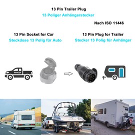 XUEYI 13-Pin Trailer Plug with Parking Cover, in Accordance with ISO 11446, 12 V Waterproof Plug Trailer 13 Pin, with Waterproof Seal, 13 Pin Hanger Plug, Plug 13 Pin for Car Trailers