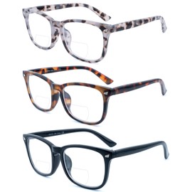 FEIVSN 3 Pack Bifocal Reading Glasses for Women Men Bi-focal Readers PC Frame Fixed Hinge Dual Focal Clear Top Eyewear,+3.50
