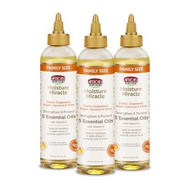 African Pride Moisture Miracle 5 Aceites Esenciales Para El Cabello(Paquete De 3) - Contiene Castor, Semilla De Uva, Argán, Coco Y Aceite De Oliva, Se