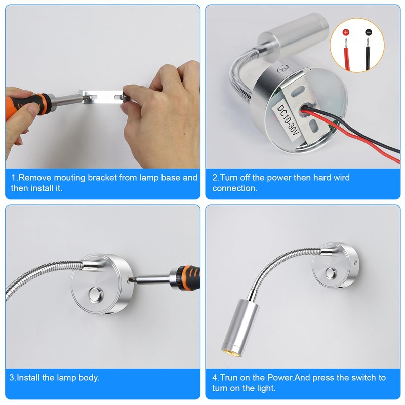 ERWEY 2 LED Reading Lamps, 12 V Motorhome, Touch Dimmable,