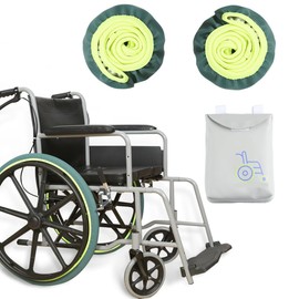 EHUELDER PVC Wheelchair Wheel Covers -Durable Floor Protectors-10-Second Installation,Noise-Free & Waterproof,Zero Scratches on Wood/Marble,All-Weather Design,1 Pair (Green, PVC-22IN)