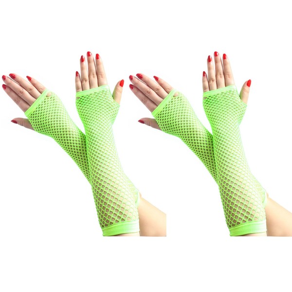 2 Pairs Fishnet Gloves Women Fingerless Long Gloves Elastic Mesh