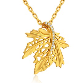 Maple Leaf Necklace Pendant for Women Gold Plated Canadian Maple Leaf Jewelry Sterling Silver Cubic Zirconia CZ Diamond Maple Jewelry Canadian Souvenirs Gift 18 inch Jiahanzb