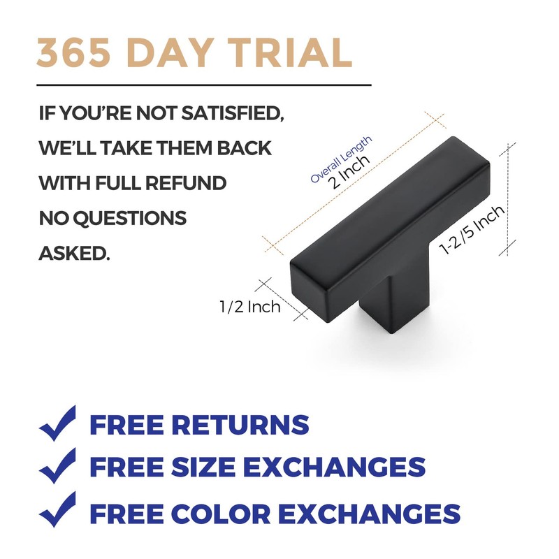 Ravinte 10 Pack Black Square Bar Cabinet Knobs 2 Inch