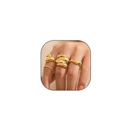 Chunky Gold Silver Ring Set for Teen Girls Thick Open Dome Minimalist Simple Stackable Statement Rings Fashion Geometric Curved Finger Knuckle Rings (Gold)