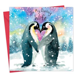 Twizler Merry Christmas Card for Wife with Penguins - Wife Christmas Card - Wife Xmas Card - Womens Christmas Card for Her - Female Christmas Card - Christmas Card Wife