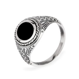 NKlaus Viking Men's Ring 925 Silver Rectangular Onyx Black Genuine Vintage Solitaire Finger Ring, Precious metal