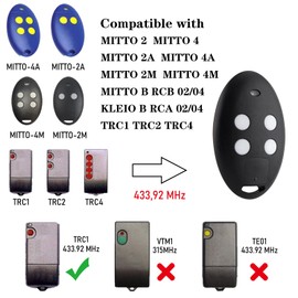 Pepape 433.92MHz Gate Remote Control Fob Compatible with MITTO 2, 4, 2M, 4M, B RCB 02, 04 Garage Door Opener Transmitter