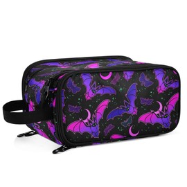 MNSRUU Travel Makeup Bag,Purple Bat Gothic Makeup Bag Travel Toiletry Bag Large Capacity Cosmetic Bag Organizer, Portable Travel Toiletries Bag for Travel Size