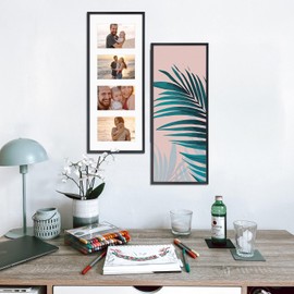 Golden State Art, 4x6 Aluminum Collage Frame, Displays 6x4 Pictures With 4 Openings Mat or One 8x20 Photo, Real Glass, Portrait/Landscape Wall Display, Black, 1 Pack