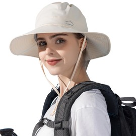 WANYIG Sun Hat Women's Foldable UV Protection Sun Hats Sun Protection Head Packable Hat Women's Summer Outdoor Summer Hat with Elastic Ponytail, beige, 55-60