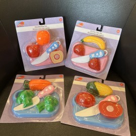Just Pretending Lot Of 4 Set of Plastic food, Cutting Board, Knife Just Pretending 2+ Assortment