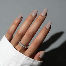 SXVME Uñas postizas acrílicas naturales con pegamento para mujer, uñas postizas de gel suave y brillante, uñas postizas reutilizables, 28 unidades, co