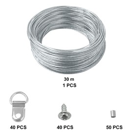 30M Picture Hanging Wire Picture Hooks Picture Hanging Hooks Picture Hanging Kit with D Ring Picture Hangers, Crimping Loop Sleeve