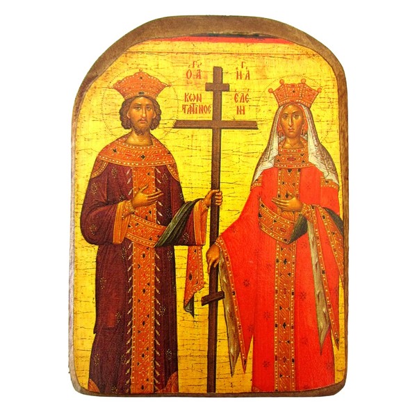 Wooden Greek Christian Orthodox Wood Icon of Saint Constantine and Helen / MP2