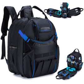KSIBNW Tool Backpack Heavy Duty for Men, 45-Pockets Organizer Bags with Laptop Compartment,Durable Tool Carrier with Charging Port for Eelectrician Construction Mechanic Work, Black and Blue