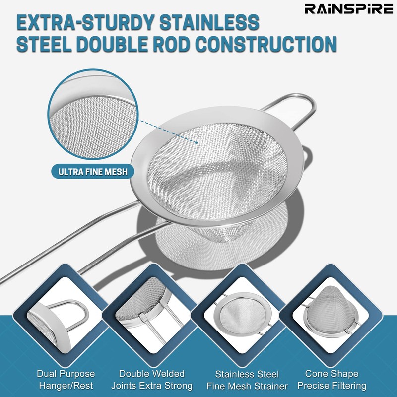 Upgraded 3.3" 304 Stainless Steel Fine Mesh Strainers for Kitchen,