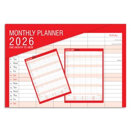 2026 One Month to View Monthly Planner Calendar Wall Hanging Organiser, Boldtype Series by Arpan
