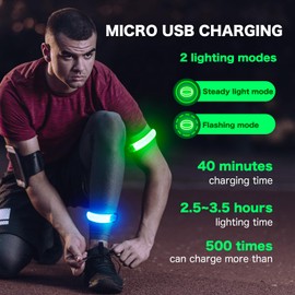 KOSKILL LED Armband Running USB Rechargeable(2 Pack), High Visibility Wristband for Runners, Joggers, Pet Owners, Cyclists, Adjustable Waterproof Reflective Bracelets for Night Running, Walking