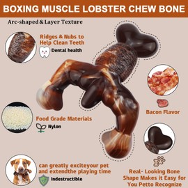 Dog Chew Toys for Aggressive Chewers Almost Indestructible Dog Toys,Bacon Flavor,Tough Dog Bone Toys for Medium/Large Breed Dogs,Best Chew Toys to Keep Them Busy