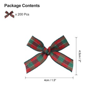 sourcing map 200pcs Mini Gingham Ribbon Bows 2 Inch Small Tiny Checkered Plaid Ribbon Bow for Sewing Crafts, Hair Accessories, Gift Box Ornament, Festival, Red/Black/Silver