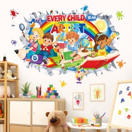 decalmile 3D Rainbow Inspirational Quotes Wall Decals Every Child is an Artist Pencil Splatter Wall Stickers Kids Playroom School Library Classroom Wall Decor