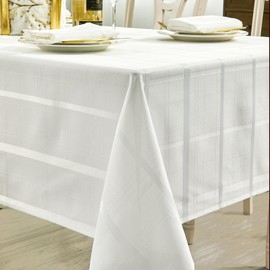 UKOMIUT Rectangle Plaid Table Cloth Waterproof Checkered Jacquard Tablecloth Elegance Wrinkle Resistant Decorative Grid Fabric Table Cover for Kitchen Dining or Outdoor, Plaid White 60 x 104 Inch