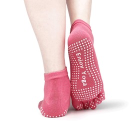 Jinny's Shoppe Women's Colorful Comfortable Yoga Pilates Barre Cotton Full Toe Grip Socks with Non-Slip Non-Skid Gel Bottom… (Pink)
