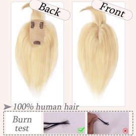 RICH BRIA Hair Toppers for Women with Thinning Hair Real Human Hair with Bangs Toppers Hair for Women Hair Toppers with Bangs for Hair Loss Grey Hair 10" #613 Bleach Blonde (Base: 5.1 * 2.8in)