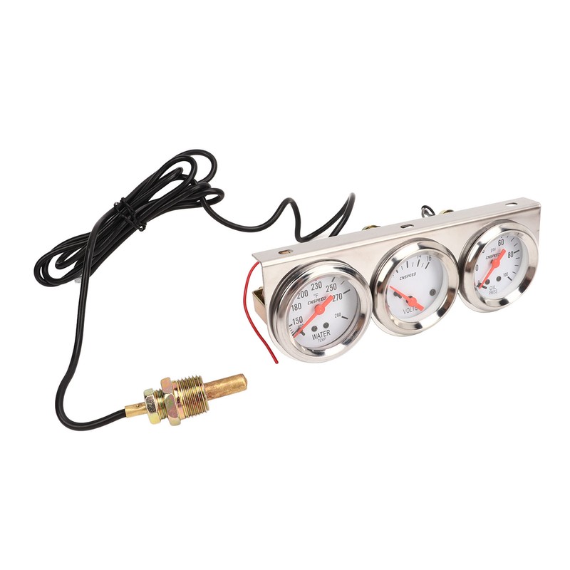52mm Car Triple Gauge Kit White Dial 12V Oil Pressure