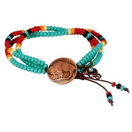 Buffalo Nickel Multi Strand Bracelet |Leather and Czech Glass Beads | Genuine Coin | One Size Adjustable |Women’s Fashion Jewelry