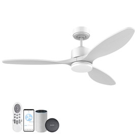 52”Wood Smart Ceiling Fans with Lights Remote,Quiet DC Motor,Outdoor Indoor White Ceiling Fan with remote,Work with Alexa App,Dimmable LED Light, Modern Ceiling Fans for Bedroom Living Room Patio