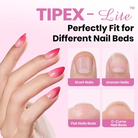 Beetles Tipex Lite Apex Nail Tips, Almond Short, 256pcs 16 Sizes,Pre-Building Pre-Etched Acrylic Nail Tips for Flat Nails & Natural Nail Beds