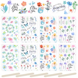 WANDIC 16 Sheets Rub On Transfer Stickers Floral Pattern Stickers Flower Aesthetic Decoration Scrapbook Stickers for Scrapbook Diary Planner Album (Flower)