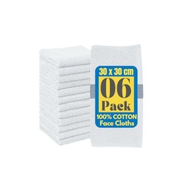 Symphony Flannel Face Cloth Ultra Gentle Face Towels for Sensitive Skin-Reusable Facial Cleansing Washcloths for Unisex Adult Spa Gym Sport Beauty, Premium Quality Cotton (30x30 Cm) (6, White)