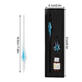 Pluma de Inmersin de Cristal de Flor Elegante, Bolgrafo de Tinta de Firma de con Portlpices para Caligrafa, Escritura a Mano, Decoracin, (Azul Claro) 